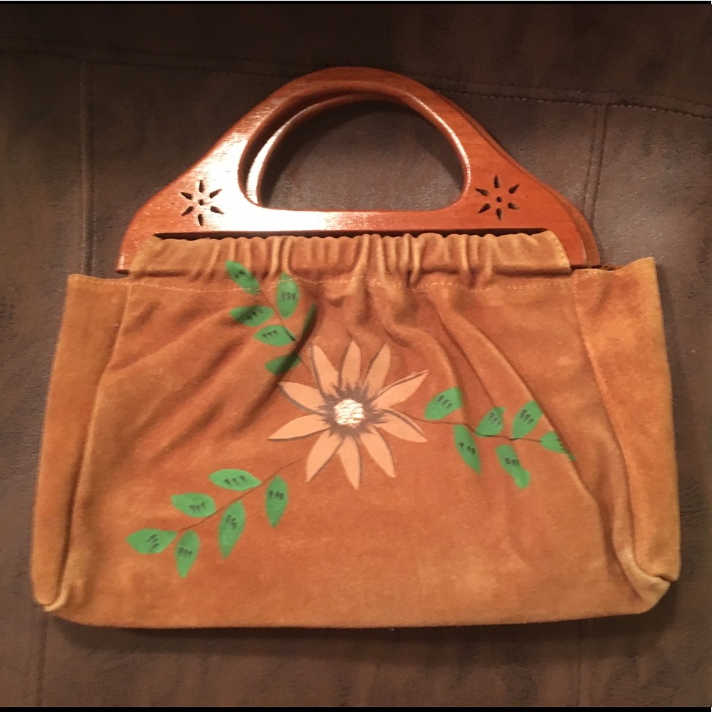 NWOT Suede Leather Bermuda Day Bag Floral Boho